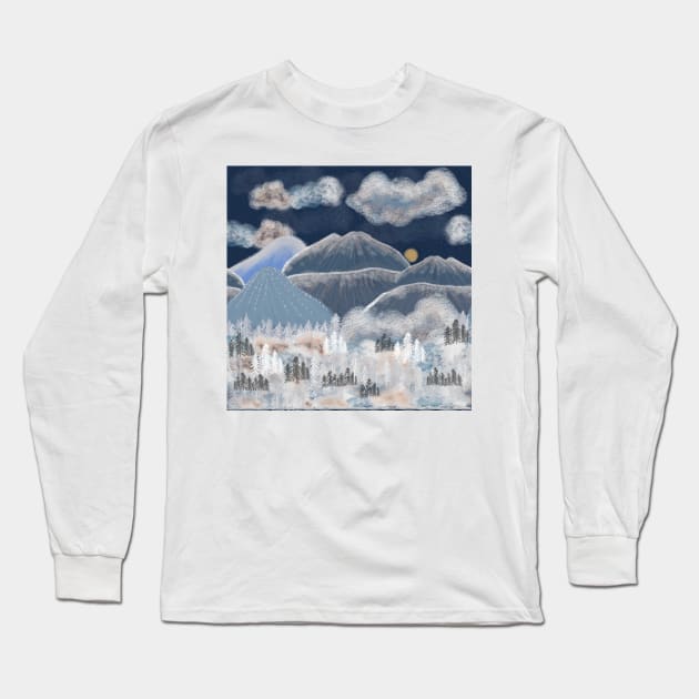 Mountain snow winter scene Long Sleeve T-Shirt by GULSENGUNEL